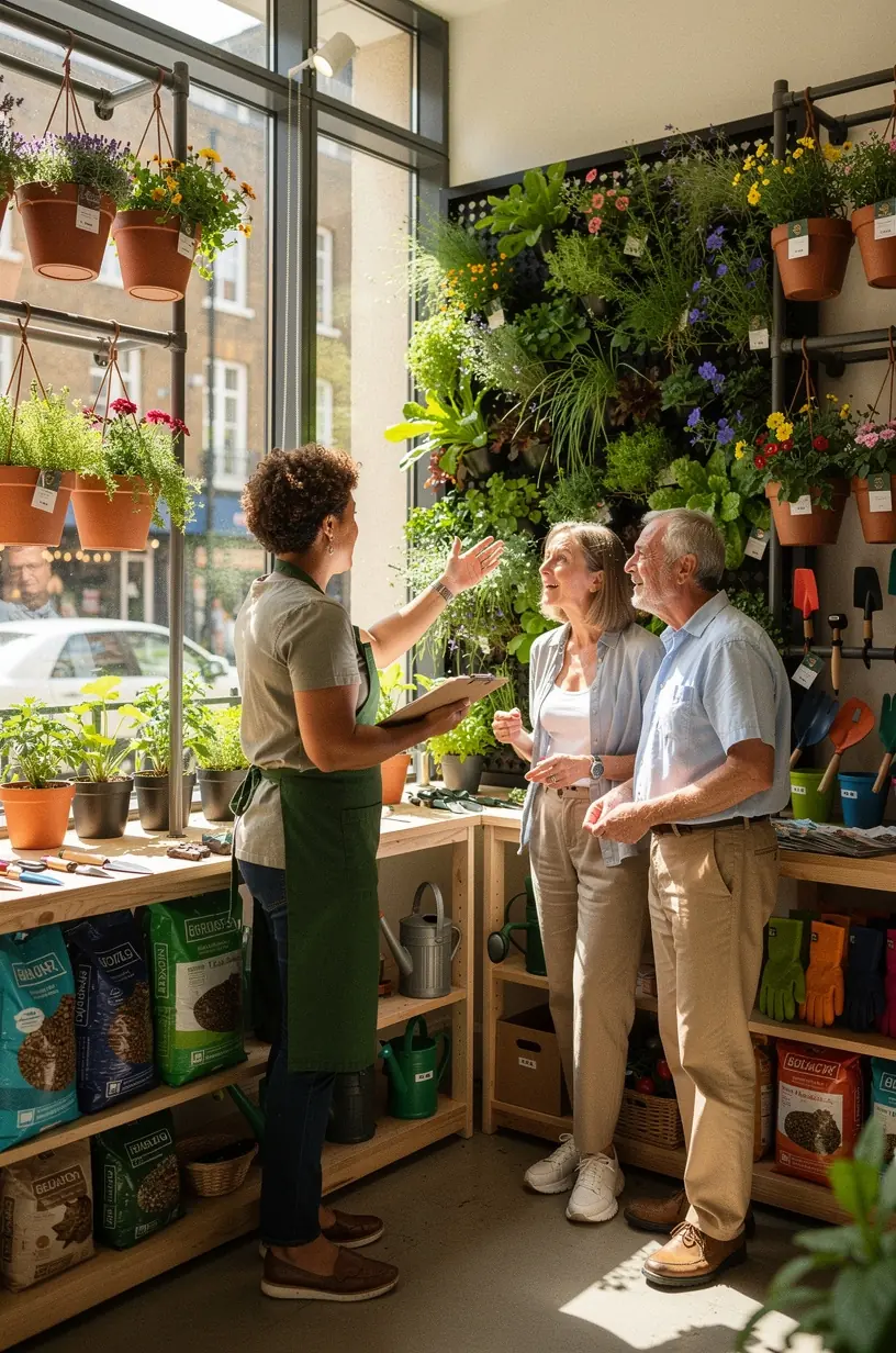 Urban gardener using effective watering techniques on balcony plants