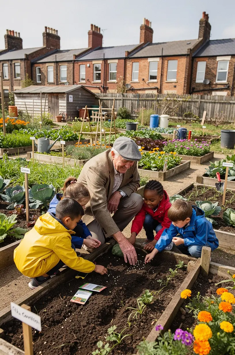 Urban gardening enhancing community health and wellbeing.